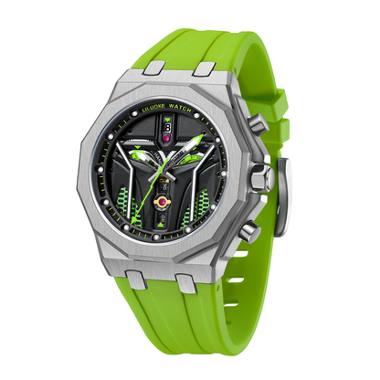 LILUOKE Watches for Men Cool Dress Watch 30ATM Luminous Skeleton Design, Star Wars' Mandalorian Concept Watches (LK9015G, DT-LK9015G-02)