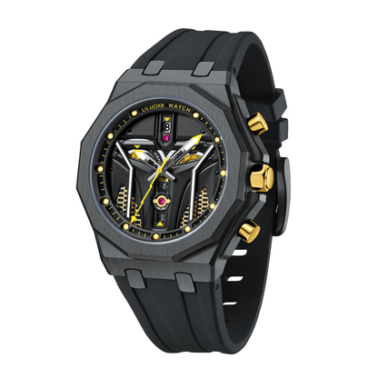 LILUOKE Watches for Men Cool Dress Watch 30ATM Luminous Skeleton Design, Star Wars' Mandalorian Concept Watches (LK9015G, DT-LK9015G-03)