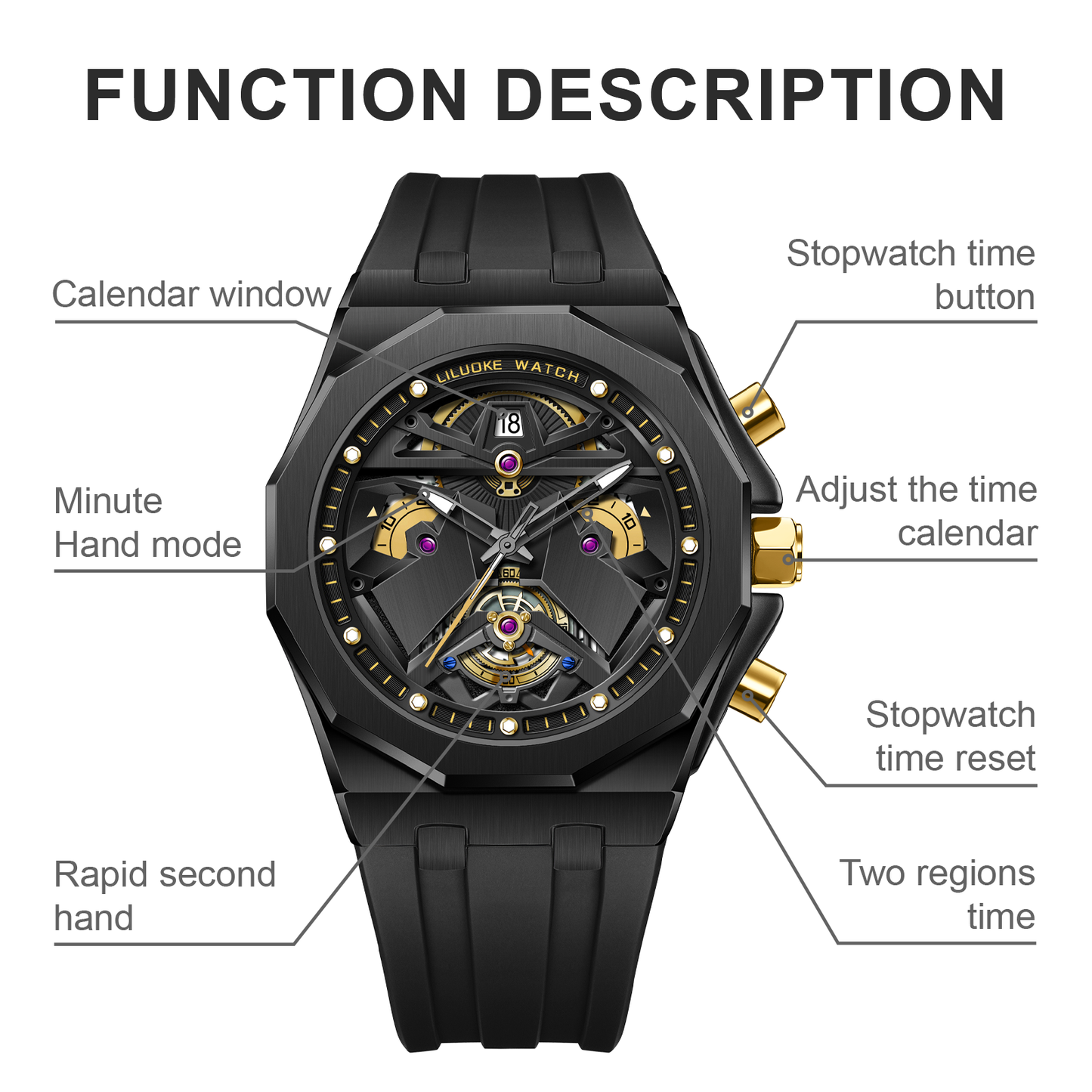 LILUOKE Watches for Men Cool Dress Watch 30ATM Luminous Skeleton Design, Star Wars Stormtrooper Concept Watches (LK9016G, DT-LK9016G-03)