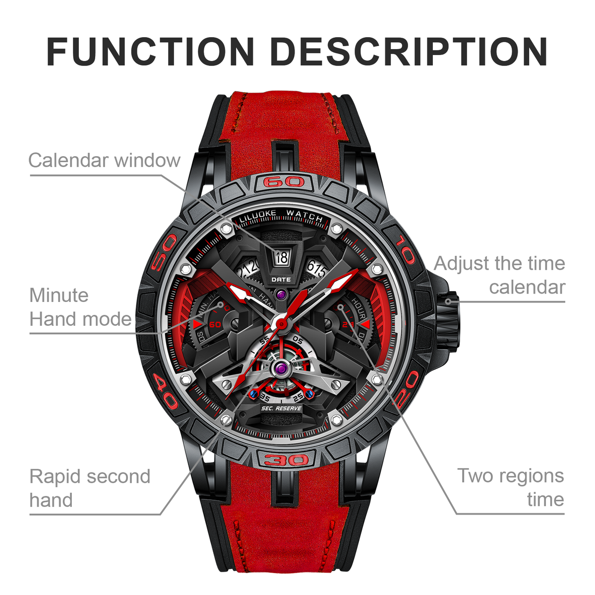 LILUOKE Watches For Men Star Quest Concept Watches Cool Dress Watch 30ATM Luminous Skeleton Design (LK9017G, DT-LK9017G-01)