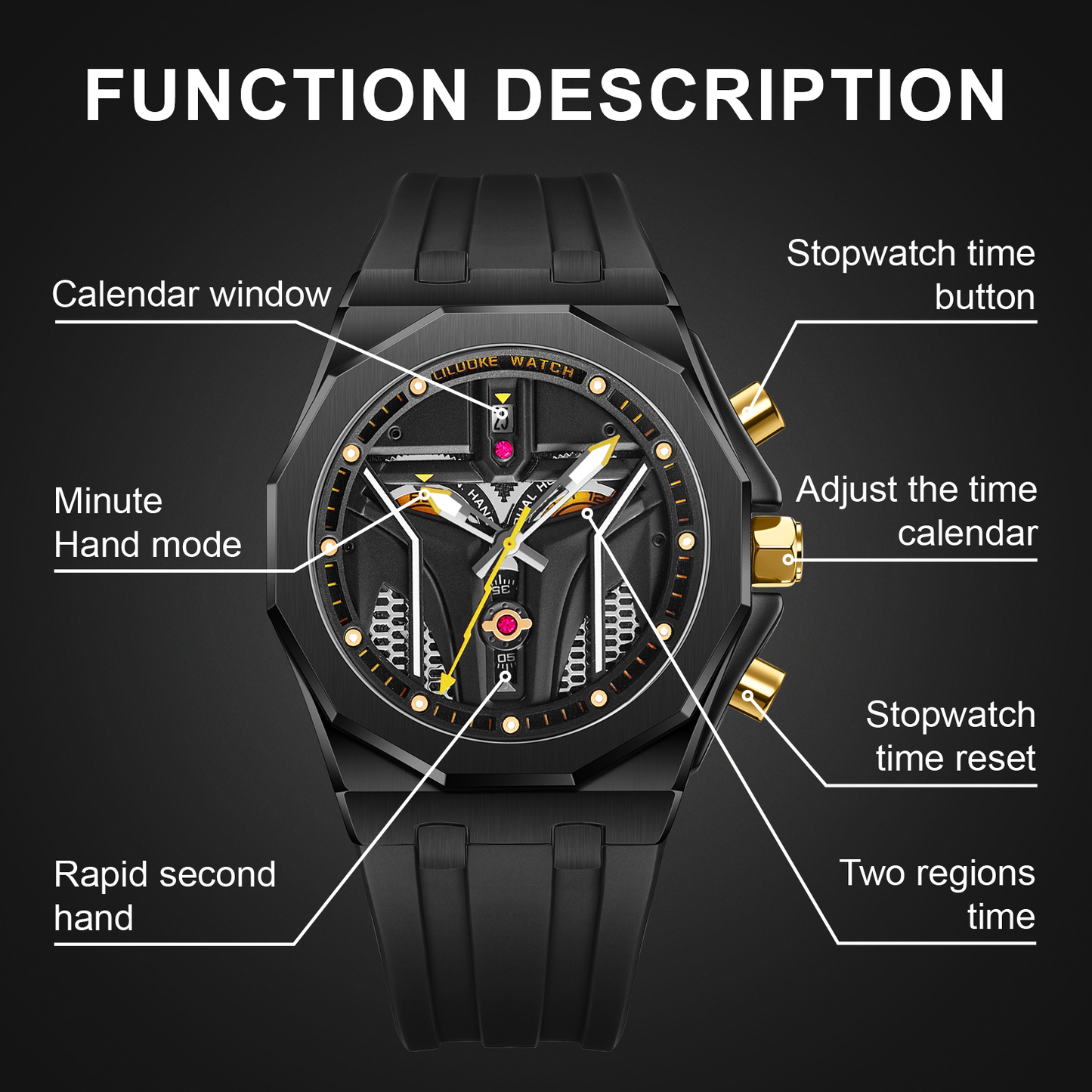 LILUOKE Watches for Men Cool Dress Watch 30ATM Luminous Skeleton Design, Star Wars' Mandalorian Concept Watches (LK9015G, DT-LK9015G-03)