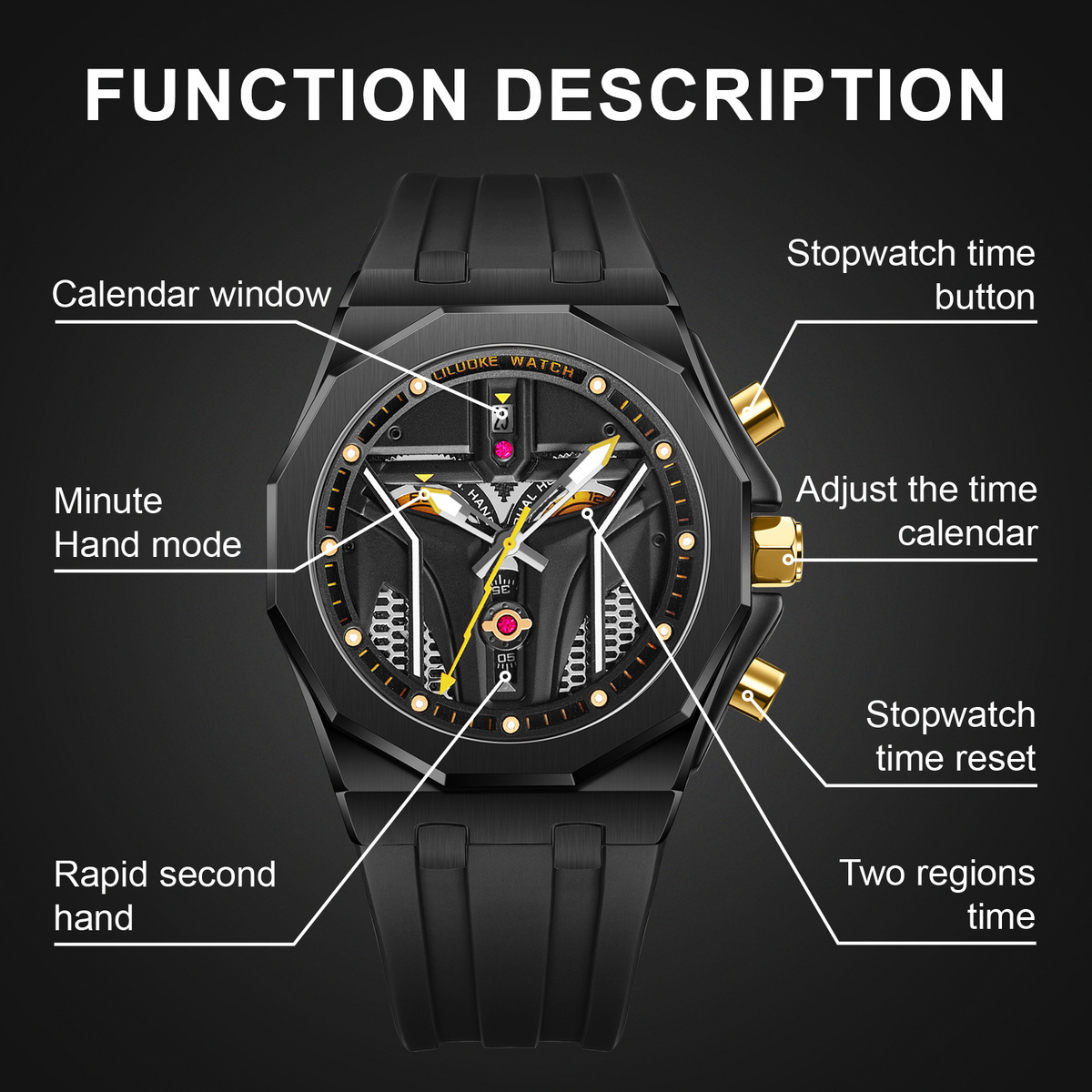 LILUOKE Watches for Men Cool Dress Watch 30ATM Luminous Skeleton Design, Star Wars' Mandalorian Concept Watches (LK9015G, DT-LK9015G-03)