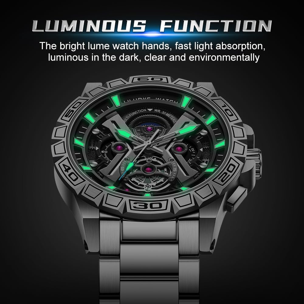 LILUOKE Mens Watches for Professional & Multicolor, Fashion Business Watches Mens, Star Wars Lightsaber Concept Watches（LK9005G, LK9005G-02）