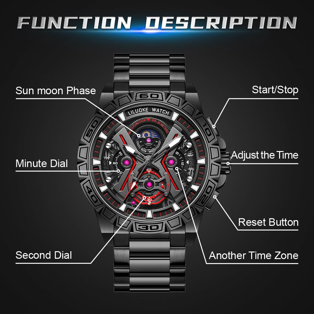 LILUOKE Mens Watches for Professional & Multicolor, Fashion Business Watches Mens, Star Wars Lightsaber Concept Watches（LK9005G, LK9005G-01）