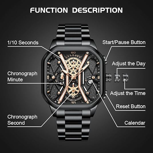 LILUOKE Mens Watches for Professional & Multicolor, Fashion Business Watches Mens-Casual sports watches（LK9009G, LK9009G-03）