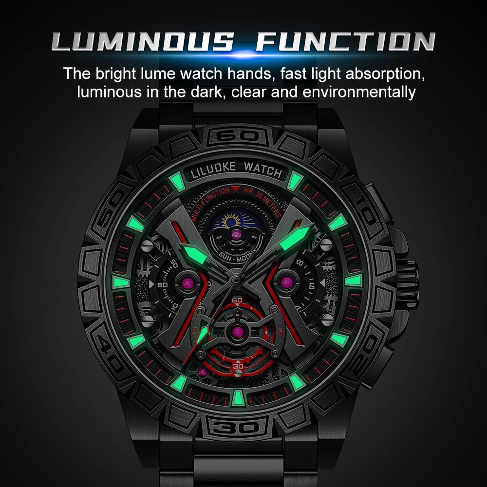 LILUOKE Mens Watches for Professional & Multicolor, Fashion Business Watches Mens, Star Wars Lightsaber Concept Watches（LK9005G, LK9005G-01）