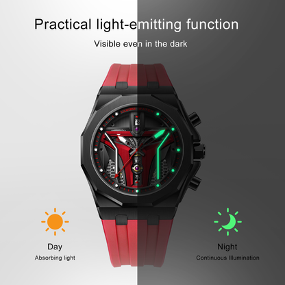 LILUOKE Watches for Men Cool Dress Watch 30ATM Luminous Skeleton Design, Star Wars' Mandalorian Concept Watches (LK9015G, DT-LK9015G-01)