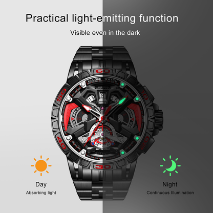 LILUOKE Watches For Men Star Quest Concept Watches Cool Dress Watch 30ATM Luminous Skeleton Design (LK9017G, DT-LK9017G-03)