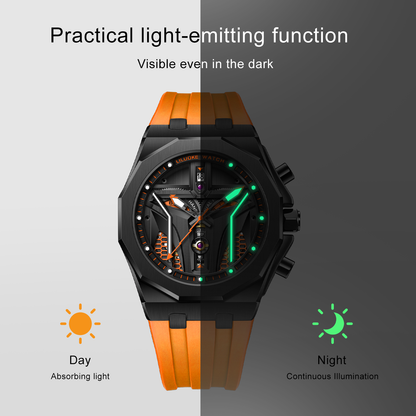 LILUOKE Watches for Men Cool Dress Watch 30ATM Luminous Skeleton Design, Star Wars' Mandalorian Concept Watches (LK9015G, DT-LK9015G-04)