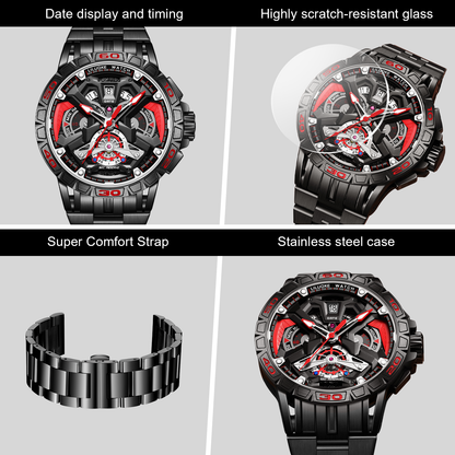 LILUOKE Watches For Men Star Quest Concept Watches Cool Dress Watch 30ATM Luminous Skeleton Design (LK9017G, DT-LK9017G-03)