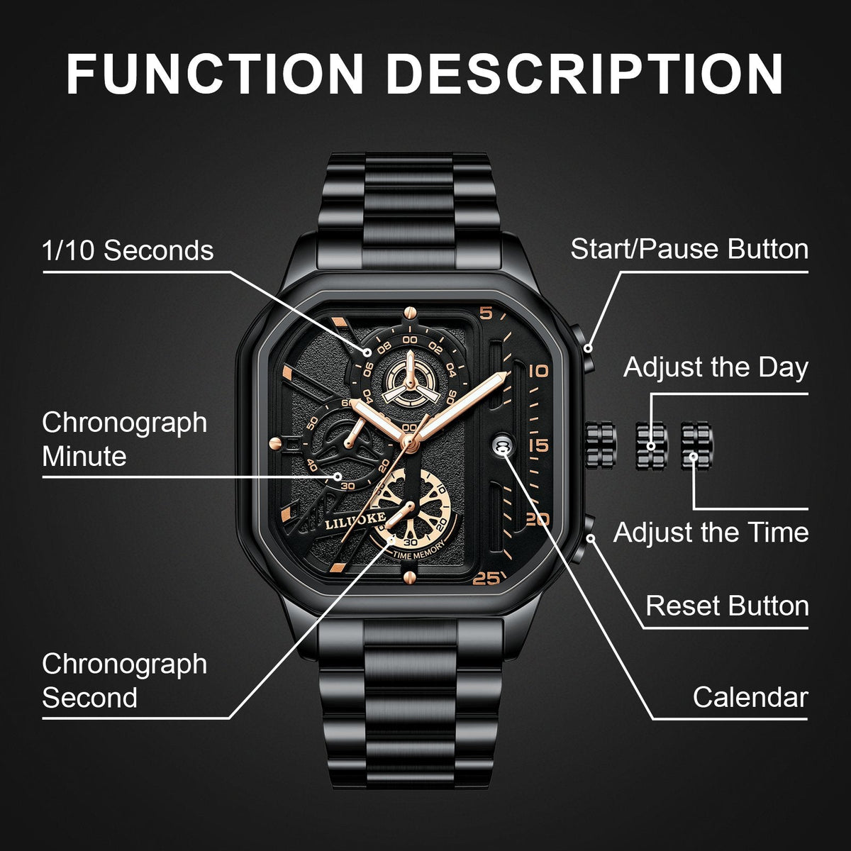 LILUOKE Mens Watches for Men, Profession Design Wrist Watches - Stainless Steel Quartz Chronograph sports watch (LK9010G, LK9010G - 01) - Liluoke WatchesLILUOKE Mens Watches for Men, Profession Design Wrist Watches - Stainless Steel Quartz Chronograph sports watch (LK9010G, LK9010G - 01)Liluoke WatchesLiluoke WatchesLILUOKE Mens Watches for Men, Profession Design Wrist Watches - Stainless Steel Quartz Chronograph sports watch (LK9010G, LK9010G - 01) - Liluoke WatchesDT - LK9010G - 0173991616293D